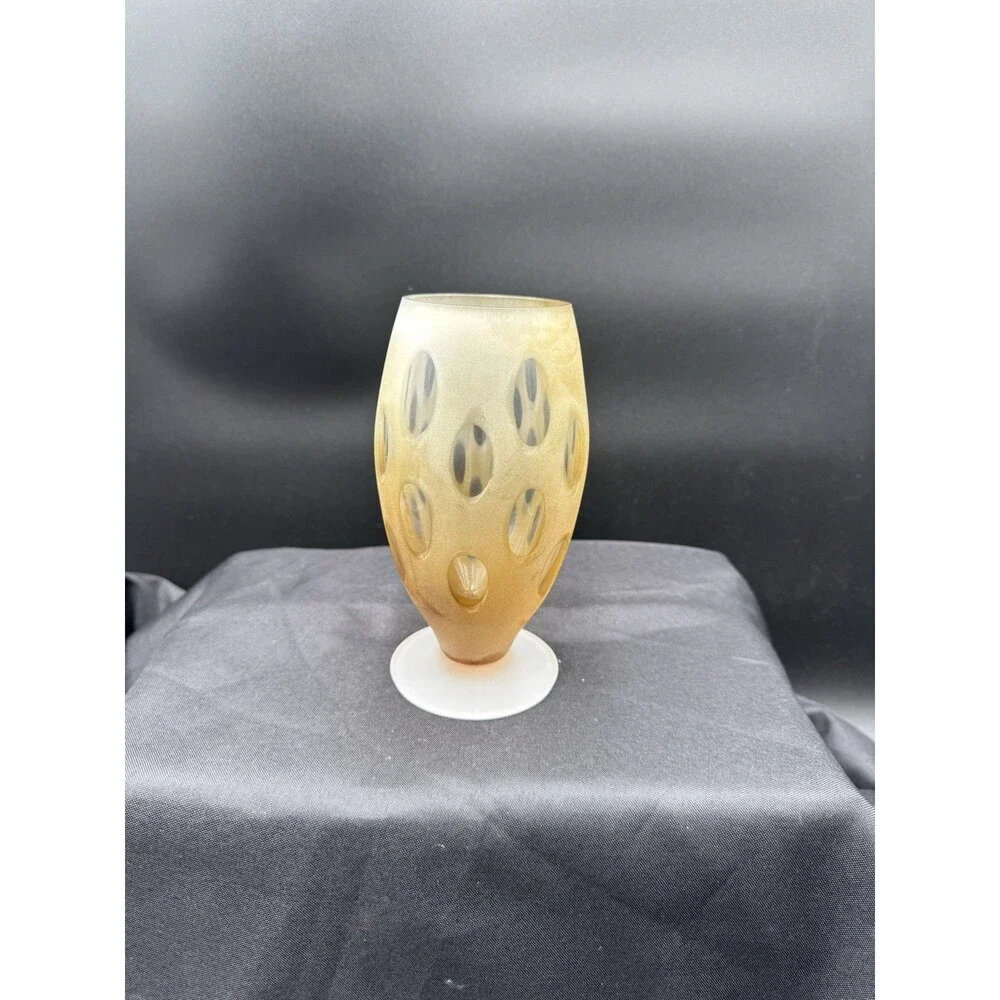 Vintage Sasaki Cut Crystal TanFrosted Glass Vase Handcrafted